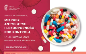 plakat konferencji Mikroby, antybiotyki i lekooporność pod kontrolą