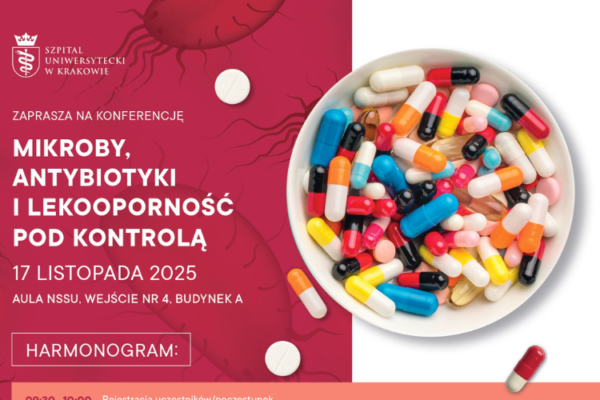 plakat konferencji Mikroby, antybiotyki i lekooporność pod kontrolą